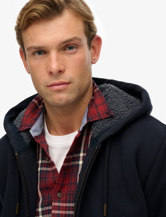 Superdry vest donkerblauw gevoerd fleece capuchon