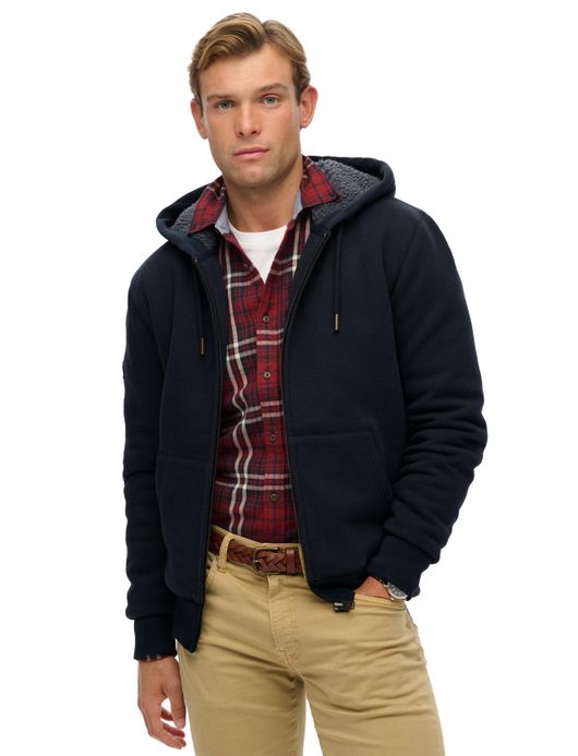 Superdry vest donkerblauw gevoerd fleece capuchon