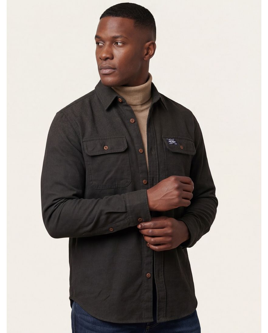 Superdry overshirt olijfgroen met dubbele borstzakken