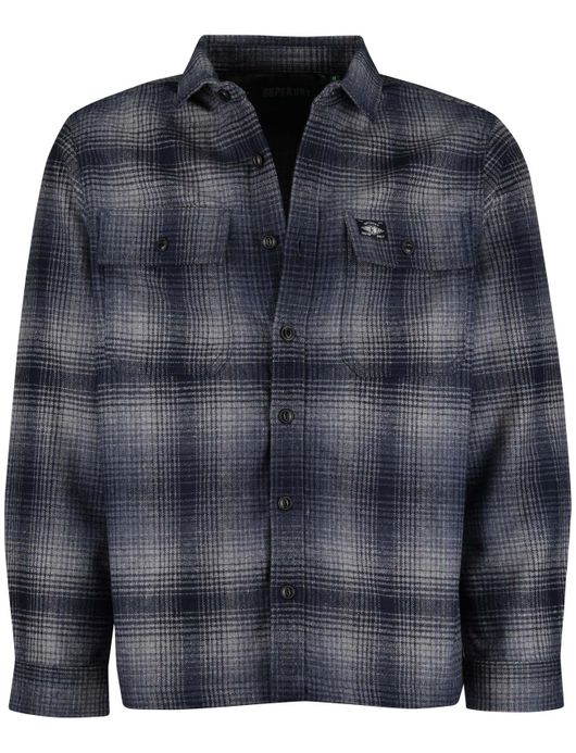 Superdry overshirt navy geprint polyester met dubbele borstzakken