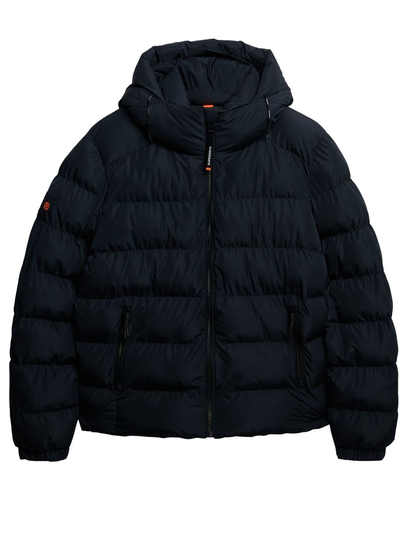 Superdry winterjas navy Sports Puffer met capuchon polyester