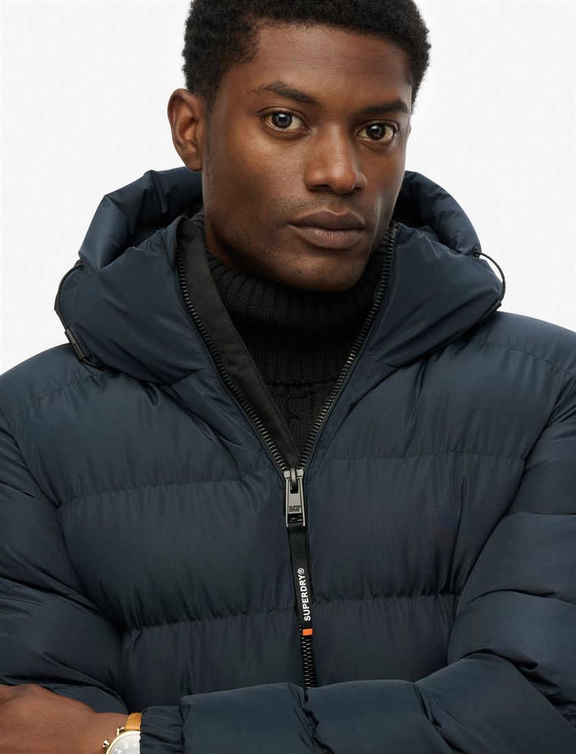 Superdry winterjas navy Sports Puffer met capuchon polyester