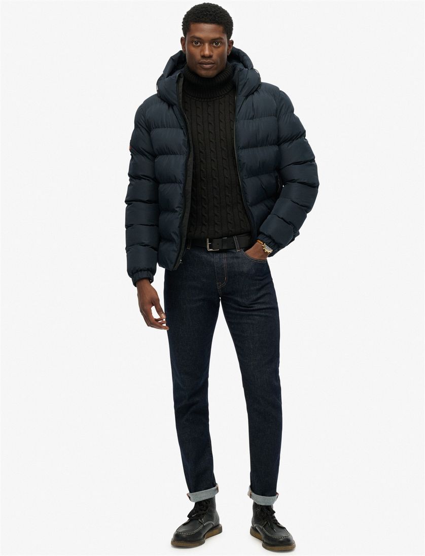 Superdry winterjas navy Sports Puffer met capuchon polyester