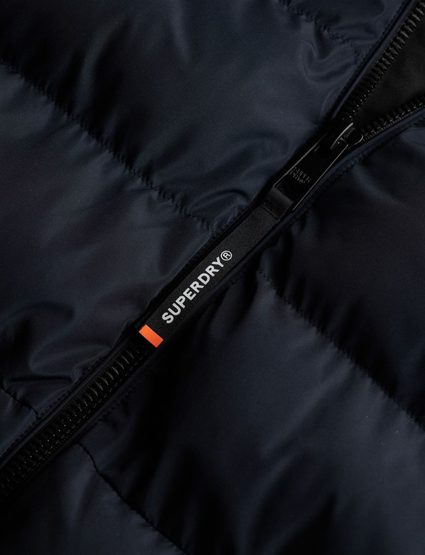 Superdry winterjas navy Sports Puffer met capuchon polyester