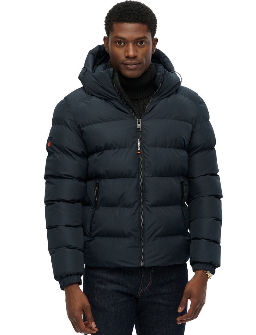 Superdry winterjas navy Sports Puffer met capuchon polyester