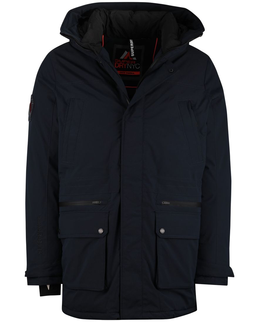 Superdry Winterjas Donkerblauw parka waterafstotend gevoerd