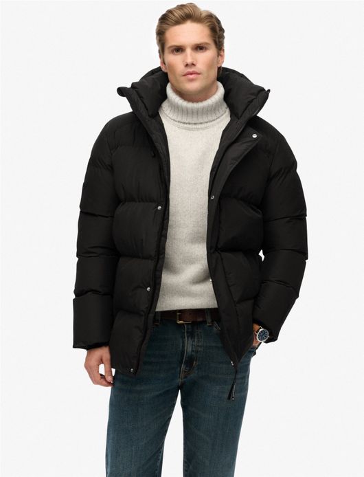 Superdry Winterjas Puffer Zwart rits en knopen sluiting
