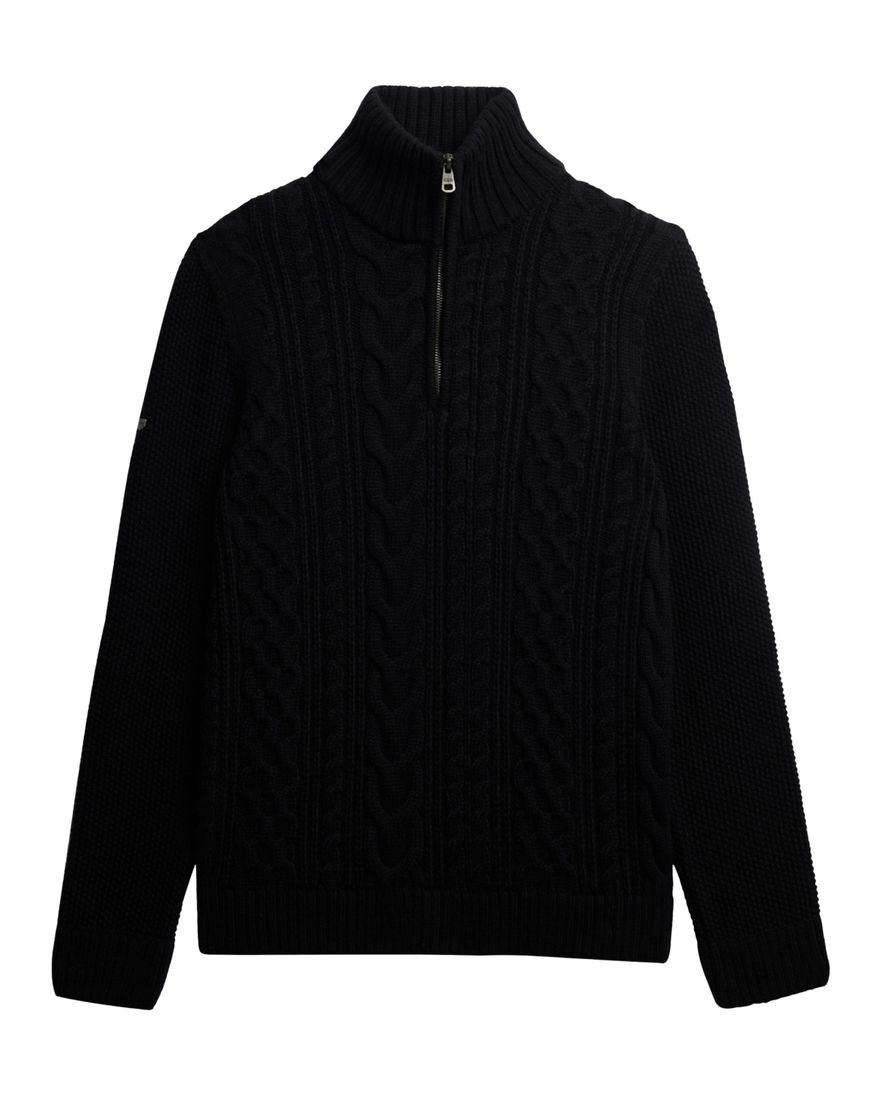 Superdry half zip trui donkerblauw acryl effen