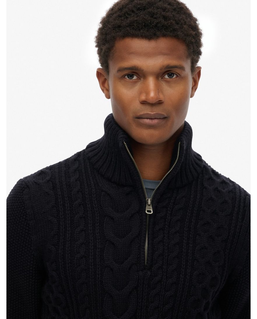 Superdry half zip trui donkerblauw acryl effen