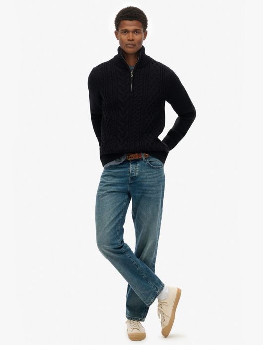 Superdry half zip trui donkerblauw acryl effen