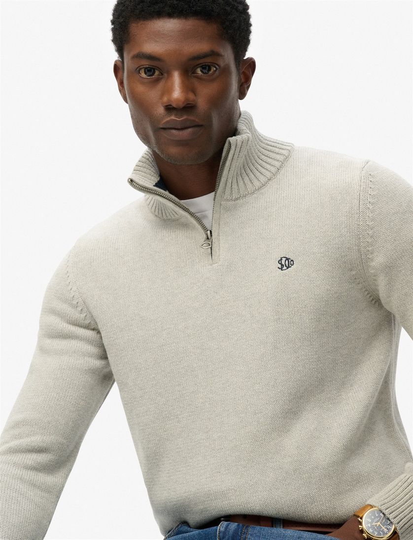 Superdry trui grijs half zip gebreid katoen effen