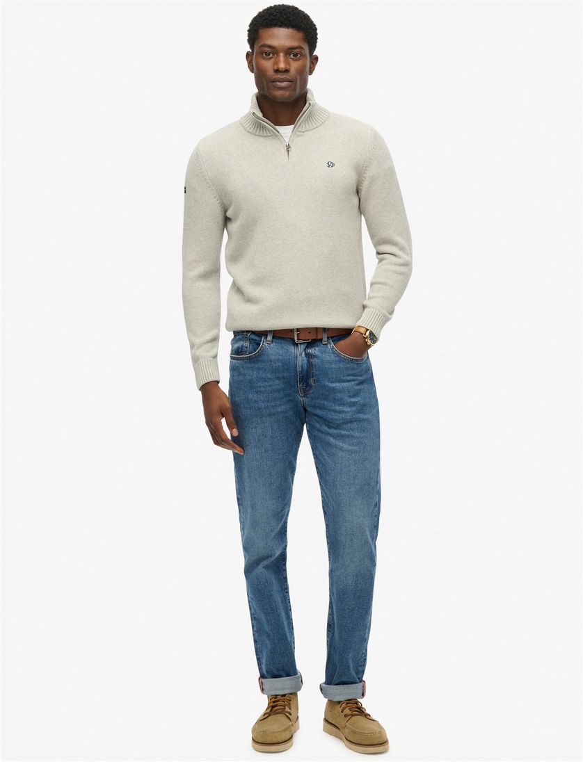 Superdry trui grijs half zip gebreid katoen effen