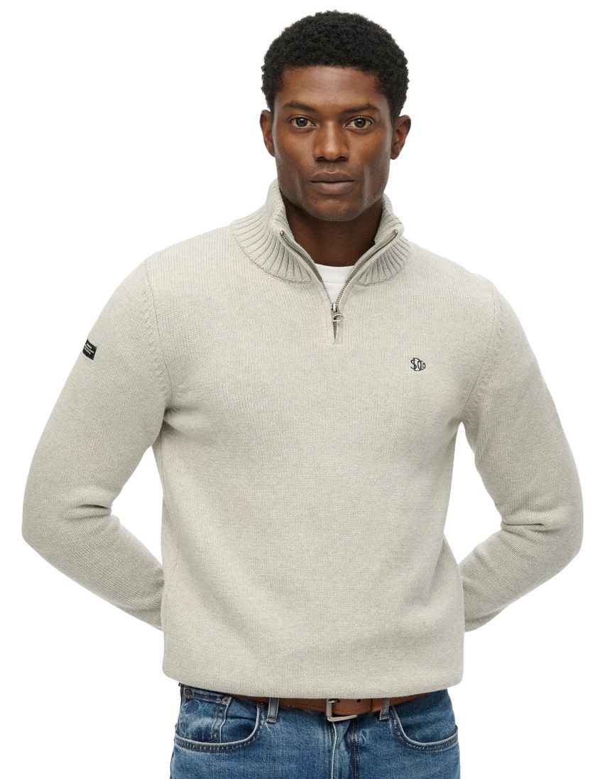 Superdry trui grijs half zip gebreid katoen effen