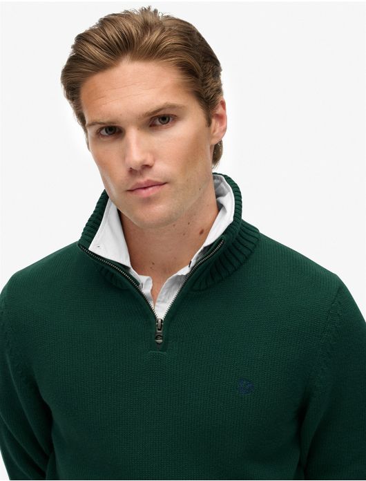 Superdry trui donkergroen katoen gebreid half zip