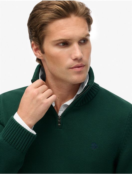 Superdry trui donkergroen katoen gebreid half zip