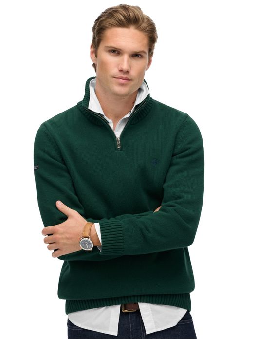 Superdry trui donkergroen katoen gebreid half zip
