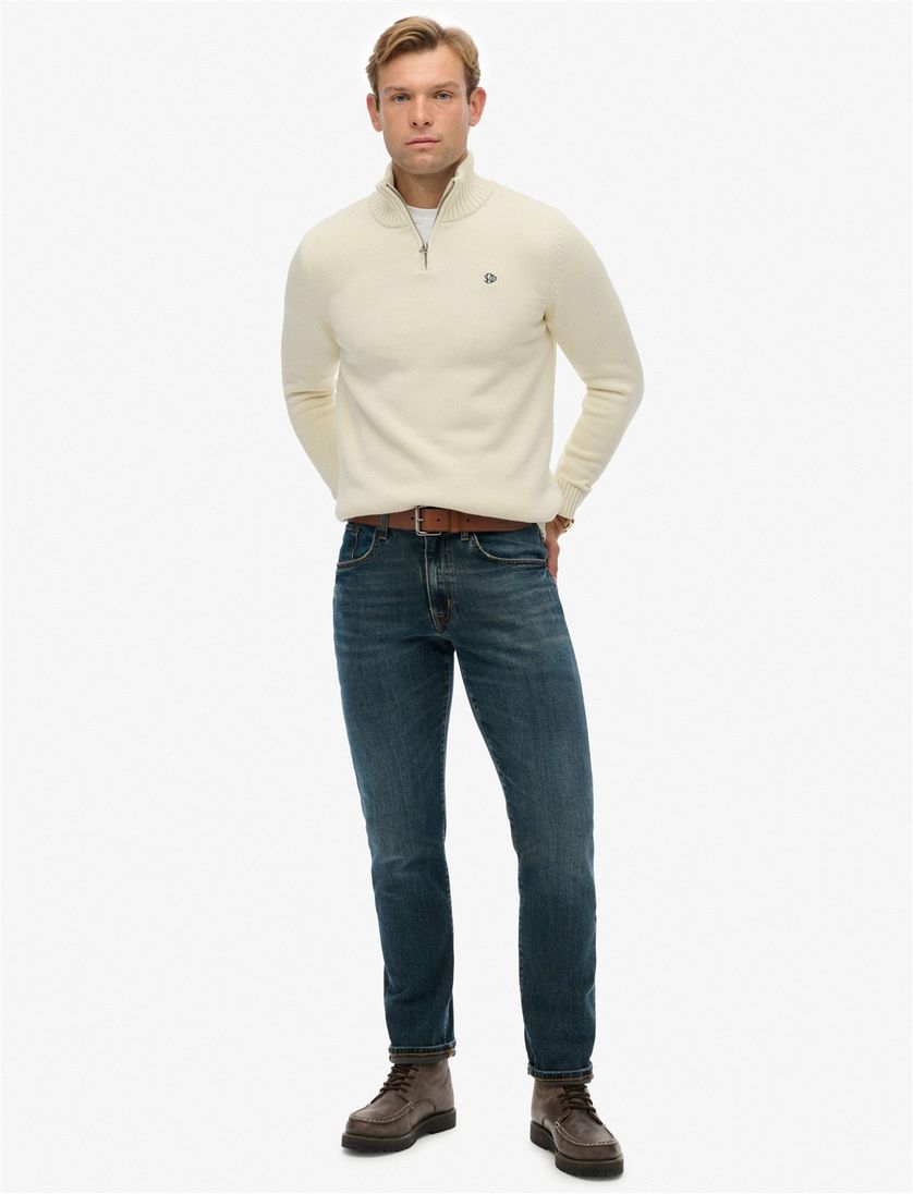 Superdry trui creme half zip katoen gebreid met boord