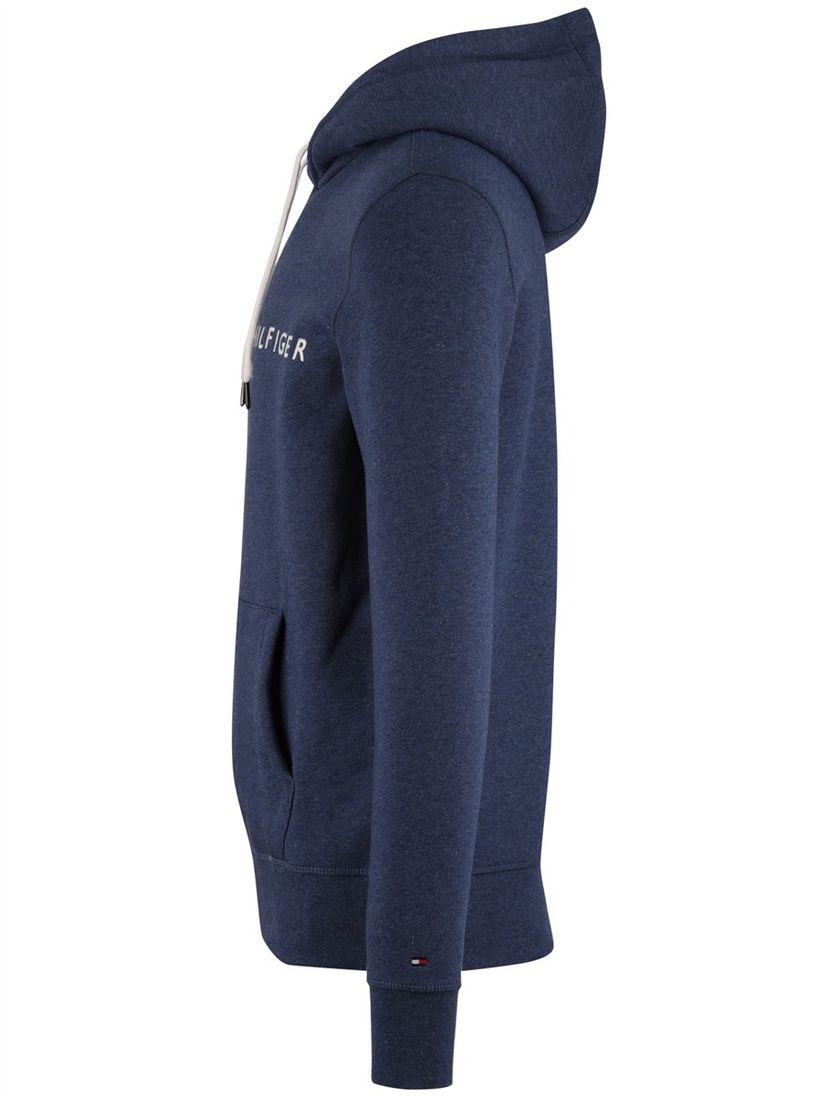 Tommy Hilfiger hoodie gemêleerd katoen blauw met capuchon