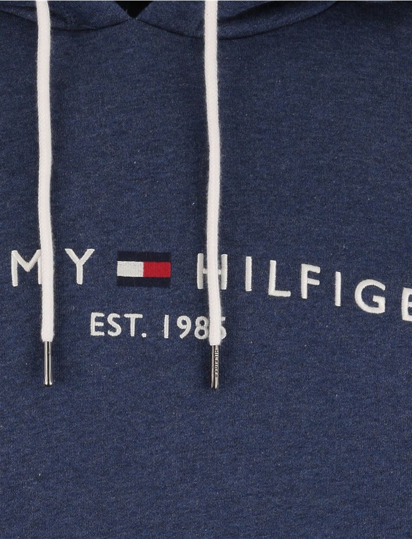 Tommy Hilfiger hoodie gemêleerd katoen blauw met capuchon
