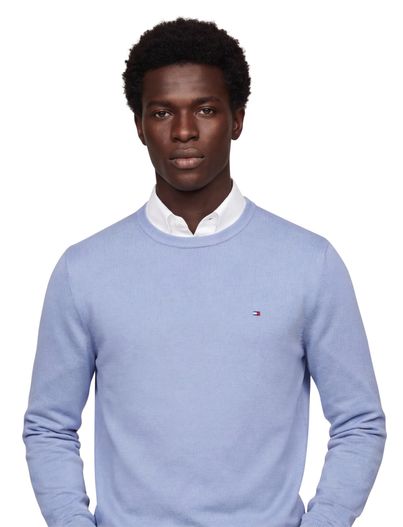 Tommy Hilfiger trui Tommy Hilfiger lichtblauw ronde hals katoen kasjmier