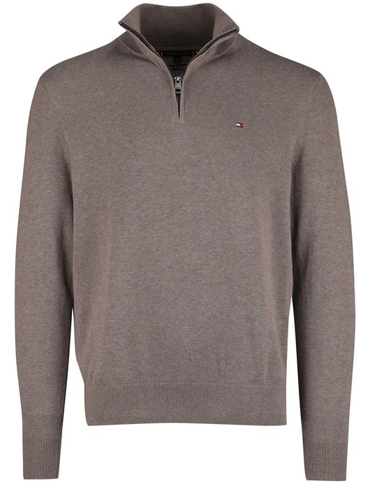 Tommy Hilfiger Half Zip bruin katoen gemêleerd