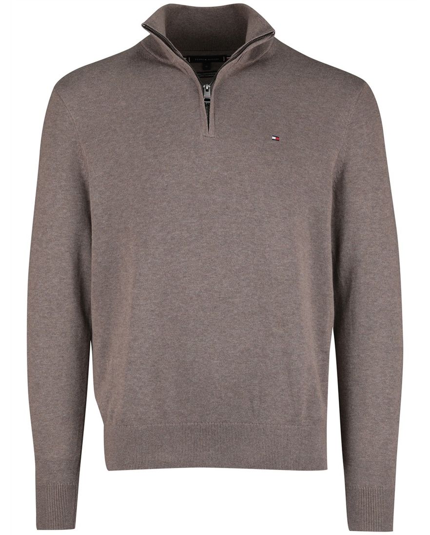 Tommy Hilfiger Half Zip bruin katoen gemêleerd