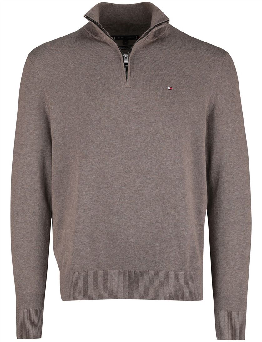 Tommy Hilfiger Half Zip bruin katoen lange mouw