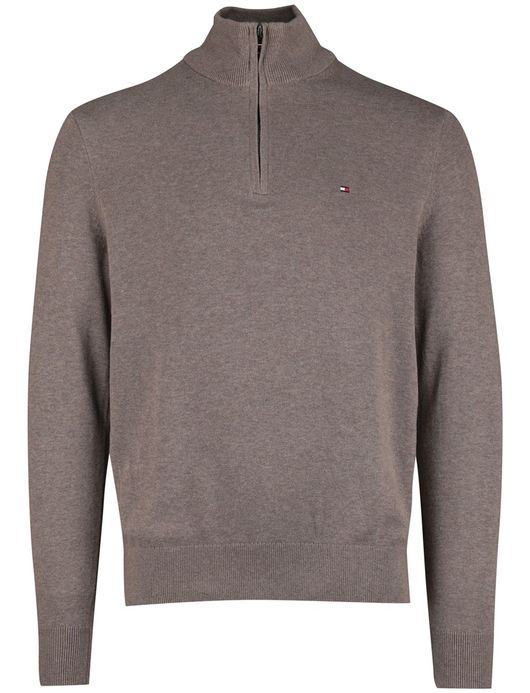 Tommy Hilfiger Half Zip bruin katoen gemêleerd