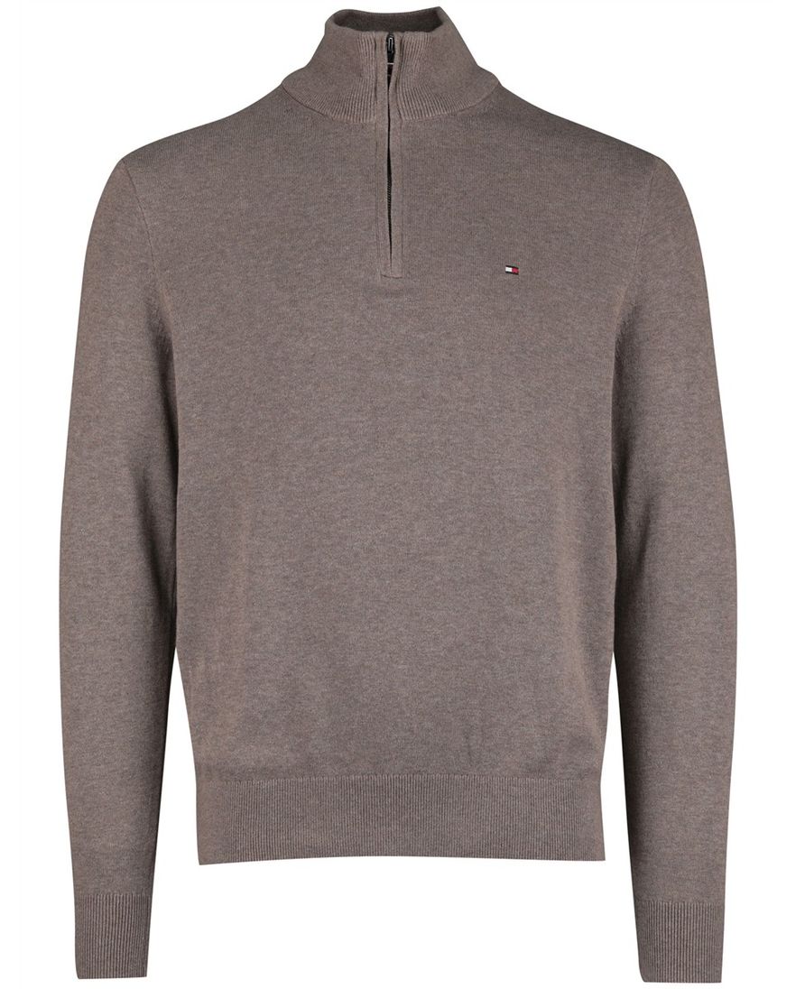 Tommy Hilfiger Half Zip bruin katoen gemêleerd