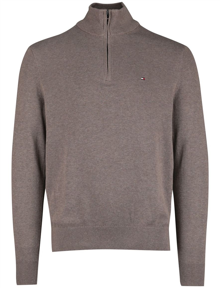 Tommy Hilfiger Half Zip bruin katoen gemêleerd