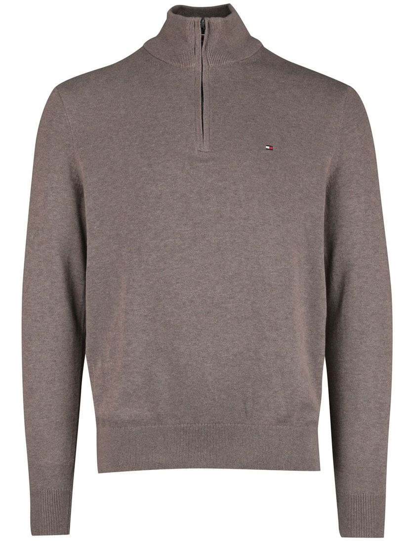 Tommy Hilfiger Half Zip bruin katoen lange mouw