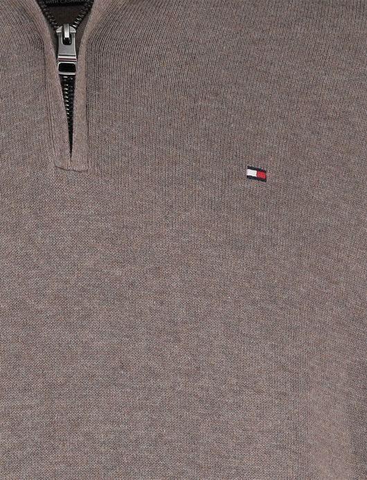 Tommy Hilfiger Half Zip bruin katoen gemêleerd
