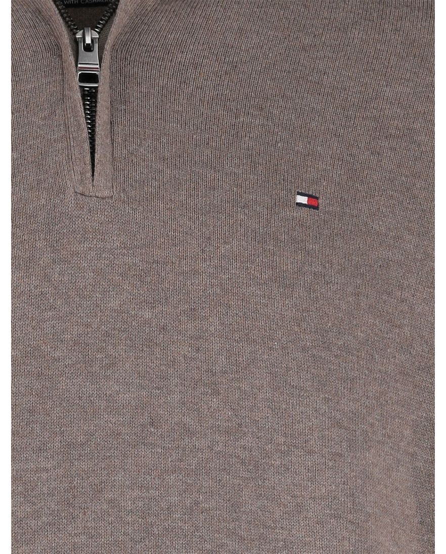 Tommy Hilfiger Half Zip bruin katoen gemêleerd