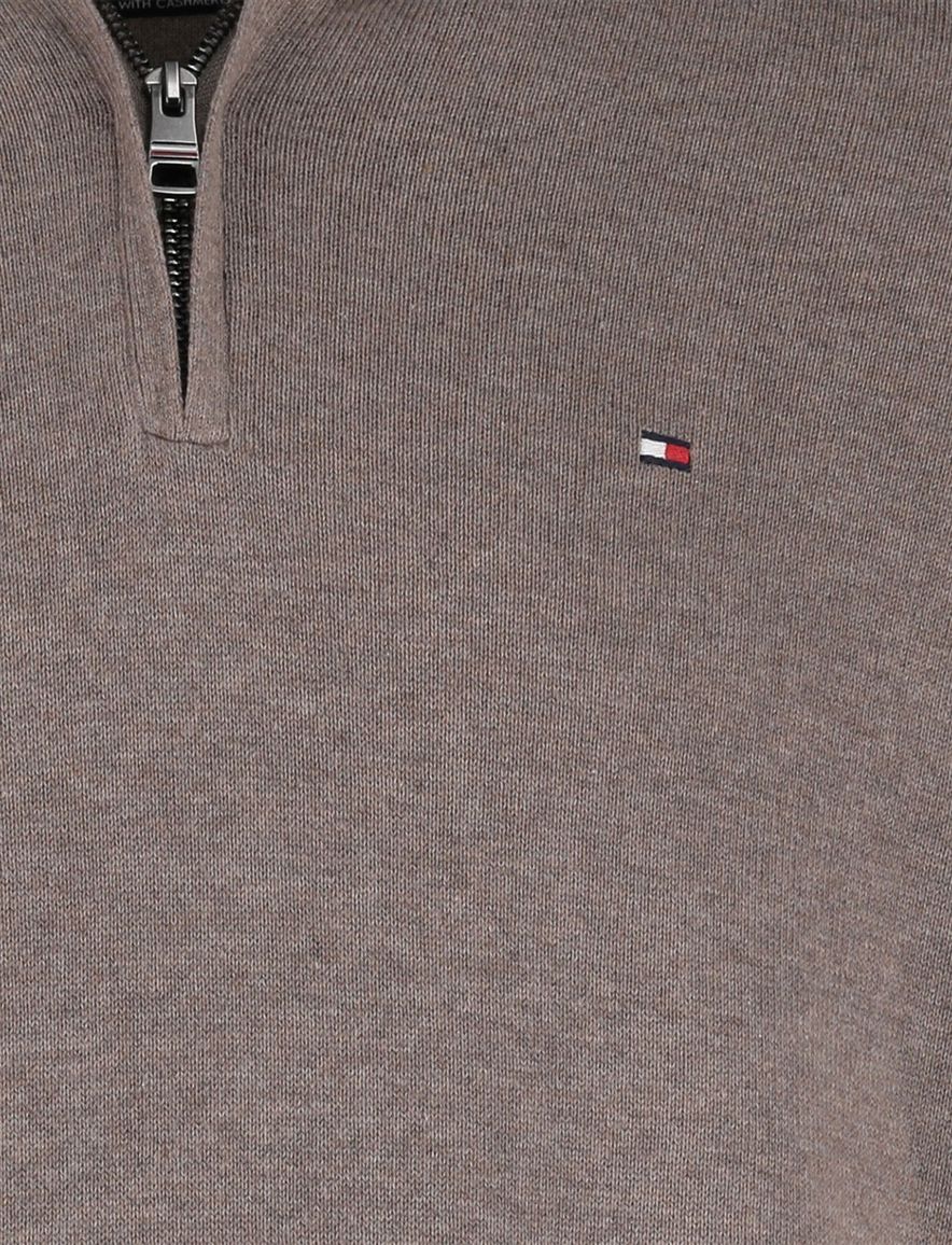 Tommy Hilfiger Half Zip bruin katoen gemêleerd