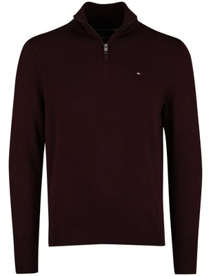Tommy Hilfiger Tommy Hilfiger trui half zip bordeaux effen katoen
