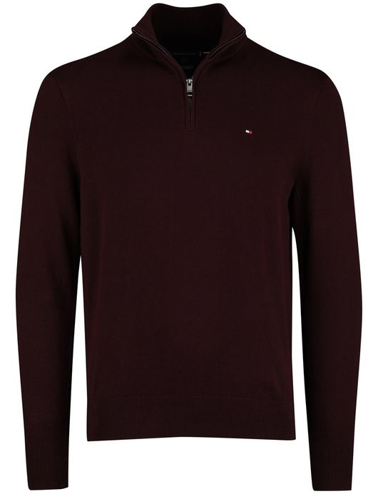 Tommy Hilfiger trui half zip bordeaux effen katoen
