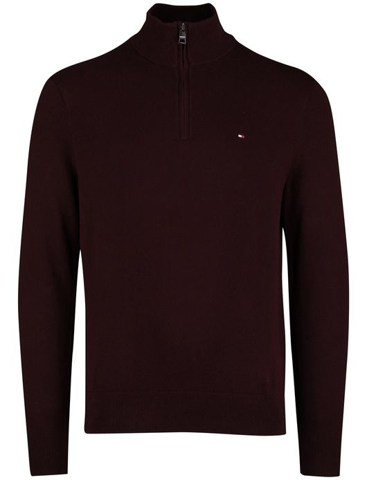 Tommy Hilfiger trui half zip bordeaux effen katoen