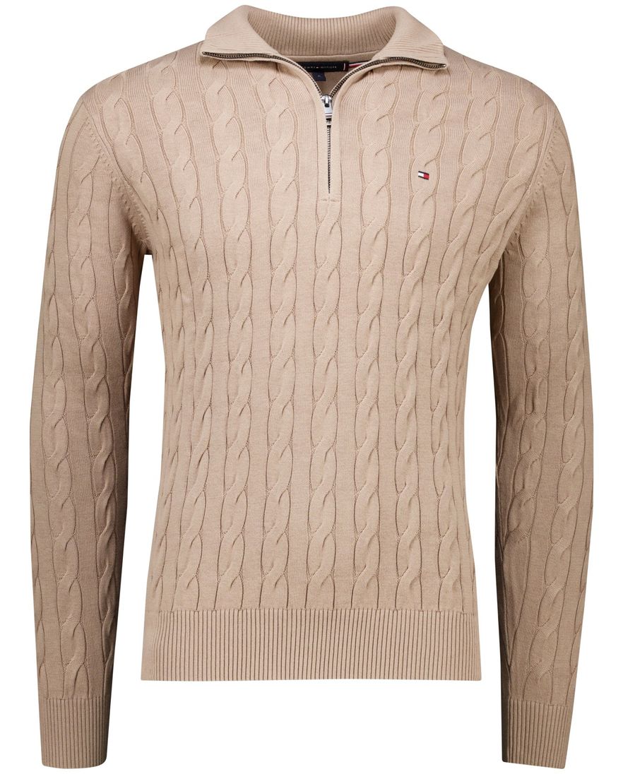 Tommy Hilfiger half zip trui bruin katoen