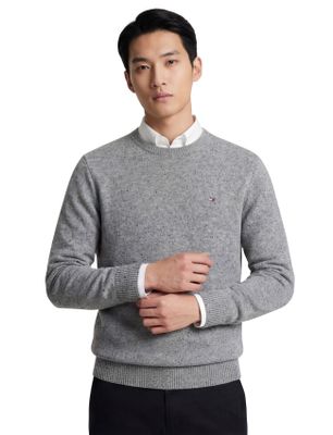 Tommy Hilfiger Ronde hals Tommy Hilfiger trui grijs lamswol