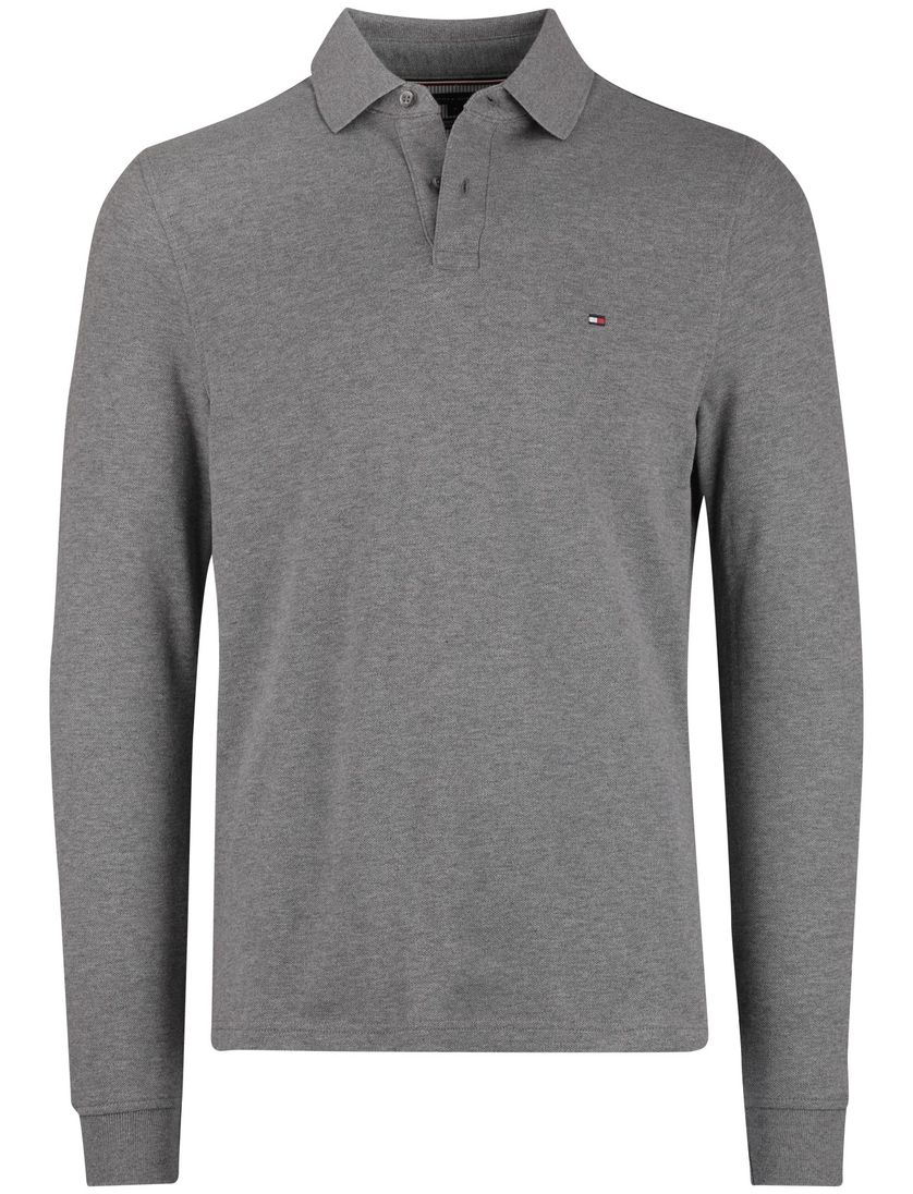 Tommy Hilfiger polo lange mouw grijs katoen