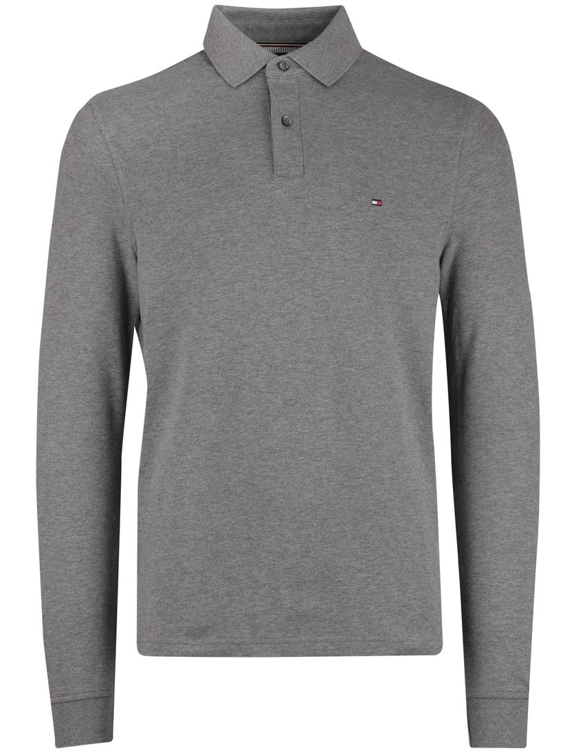 Tommy Hilfiger polo lange mouw grijs katoen