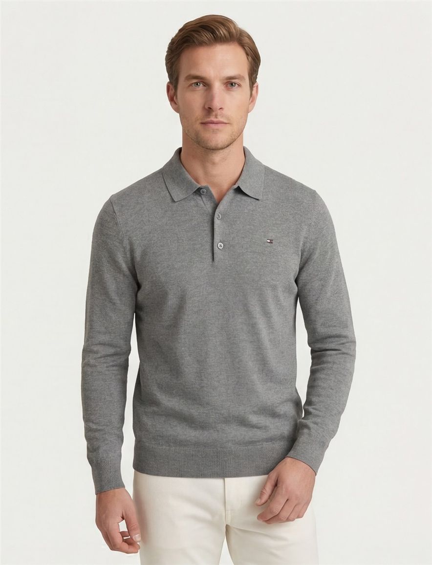 Tommy Hilfiger trui grijs katoen normale fit effen