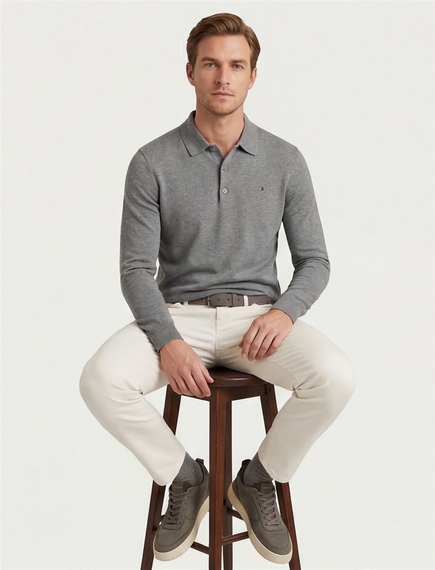 Tommy Hilfiger trui grijs katoen normale fit effen