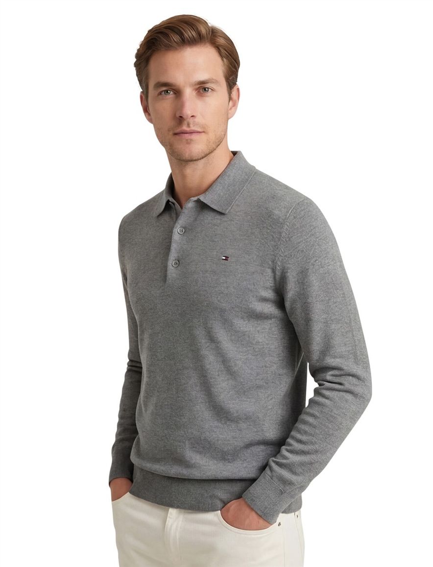 Tommy Hilfiger trui grijs katoen normale fit effen