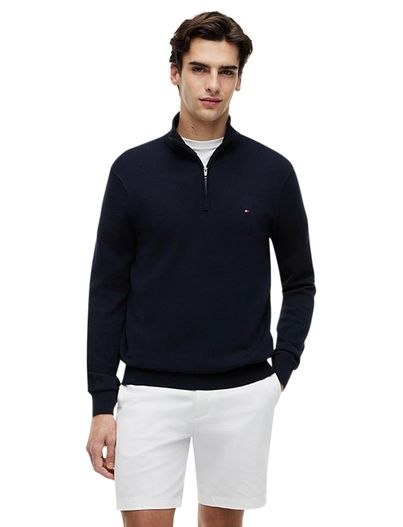 Tommy Hilfiger Katoenen half zip Tommy Hilfiger donkerblauw