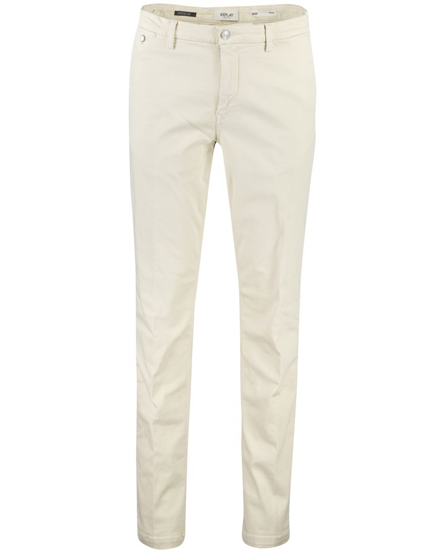 Replay Grover Pantalon chino beige effen slim fit katoen
