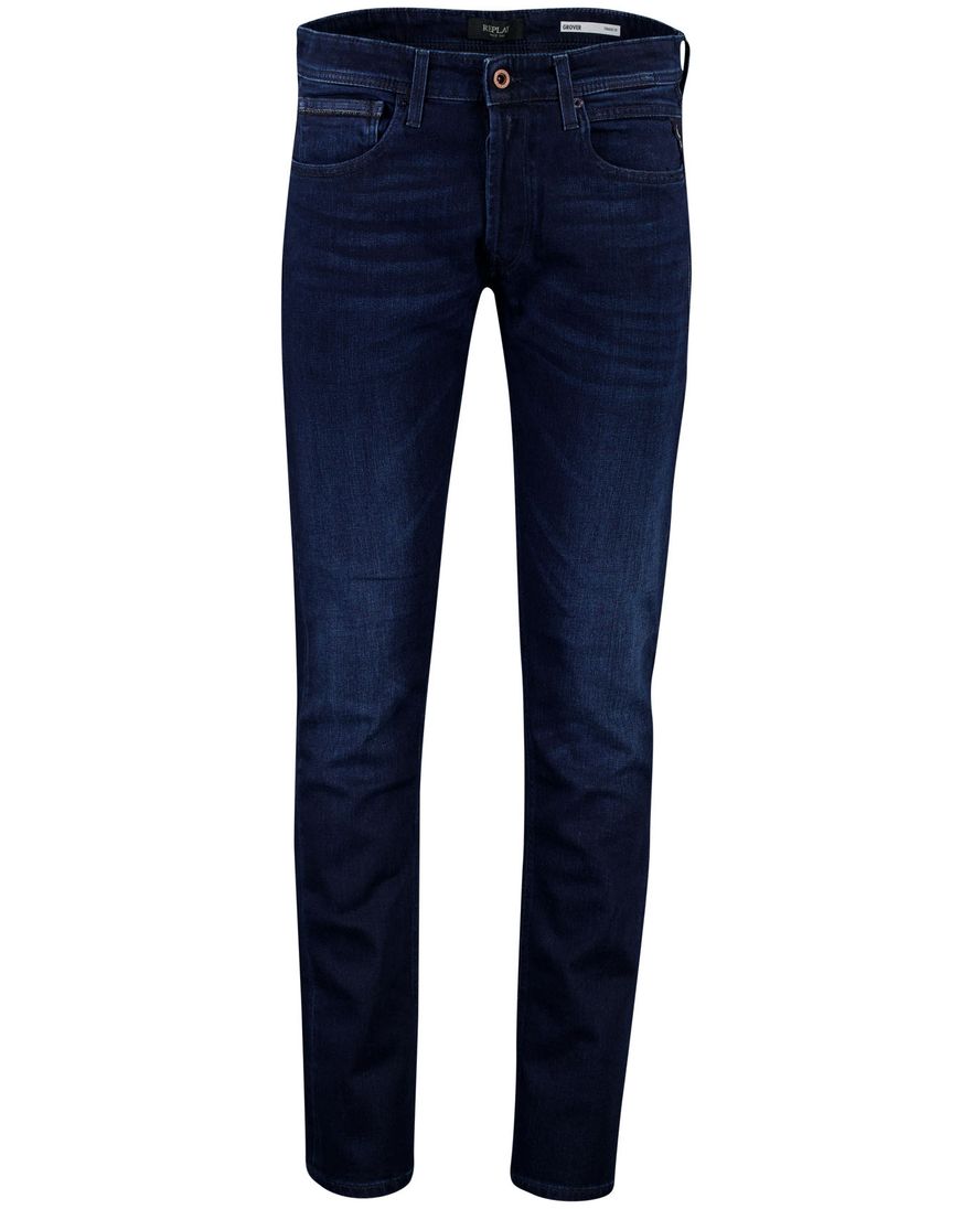 Replay Grover jeans donkerblauw effen denim normale fit