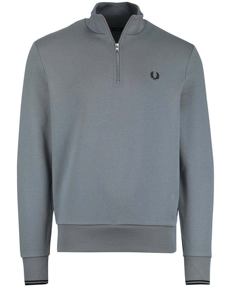 Fred Perry half zip sweater blauw zwarte rand mouw effen