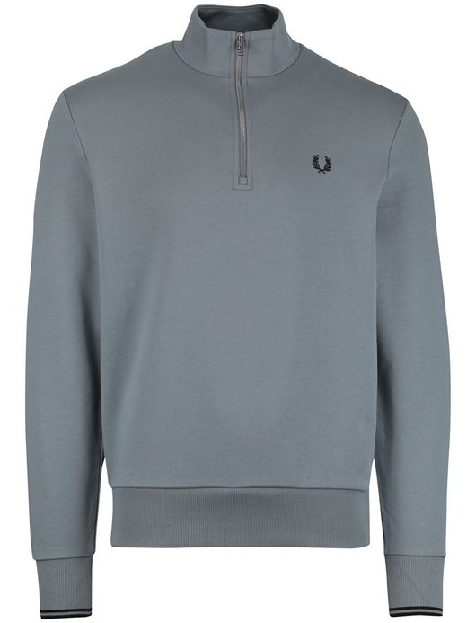 Fred Perry half zip sweater blauw zwarte rand mouw effen