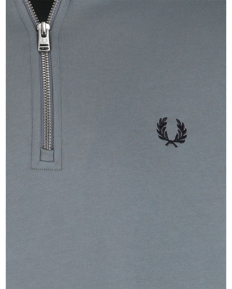 Fred Perry half zip sweater blauw zwarte rand mouw effen